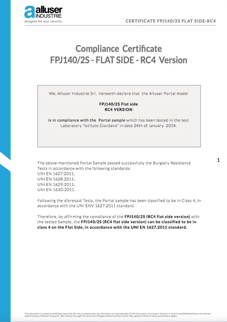 RC4 EN 1627 Burglar Resistance Certification FPJ140/2S