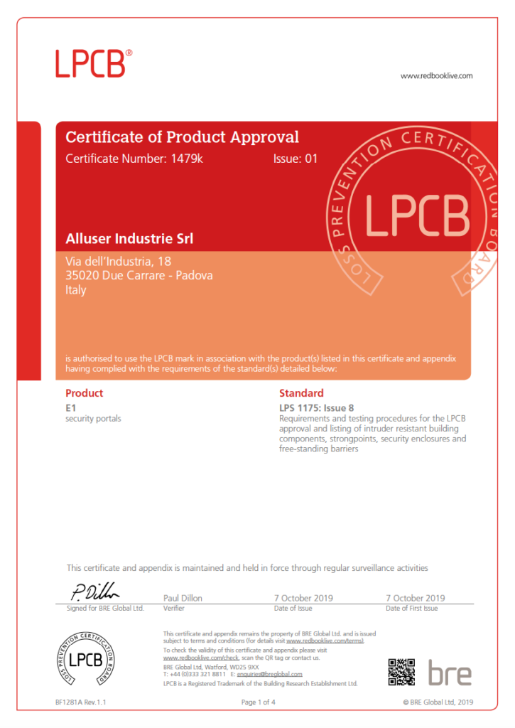 Certificate of Approval - LPS 1175 - Portal E1