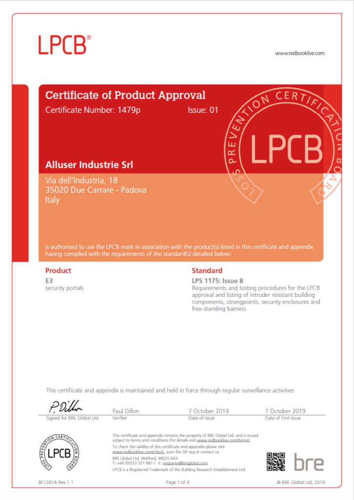 Certificate of Approval - LPS 1175 - Portal E3 4A